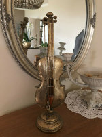 Instrument Musik Skulptur Dekofigur Geige auf Ständer  Gold Figur H36 cm