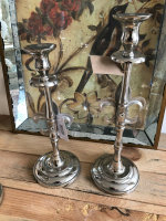 Kerzenständer Kerzenhalter Set 34,5 u.40 cm Silber Alu französische Lilie Stabkerze