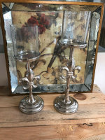 Kerzenständer Kerzenhalter Set 41u. 46 cm Glas Silber Alu französisch Lilie