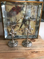 Kerzenständer Kerzenhalter Set 41u. 46 cm Glas Silber Alu französisch Lilie