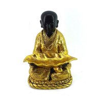 Buddha Mönch Skulptur Deko Feng Shui Schwarz Gold mit Ablage 24 cm