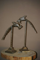 Set Ornament Alu Vogel auf Ständer Silber  46 cm  und 38 cm