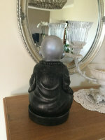 Buddha H28 cm Shaolin Mönch mit Silber Schwarz Deko