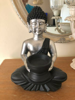 Buddha Dekofigur mit Teelicht Halter Statue Feng Shui Skulptur H 23 cm