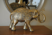 Elefant Figur  B36 cm Skulptur Elephant aus Polyresin Gold  B36 cm