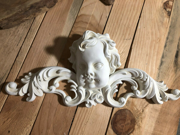 Engel Kopf 3 D Türbogen Wanddeko Engelfigur Barock Patina Beige Wandrelief 50 cm