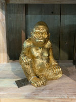 Gorilla sitzend Skulptur Deko Figur H 21cm Gold Skulptur Affe