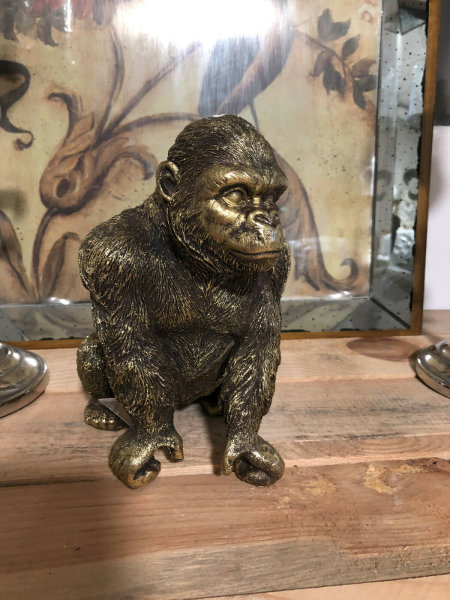 Gorilla Deko Figur H 22,5cm Gold Glitzer Skulptur Affe