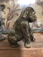 Gorilla Deko Figur H 22,5cm Gold Glitzer Skulptur Affe