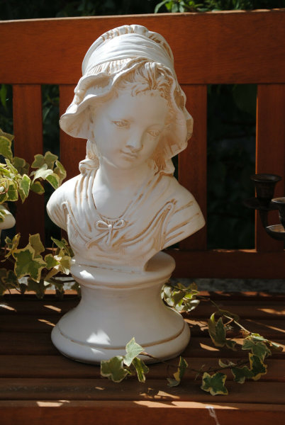 Büste Figur Garten Home H 42 cm Creme beige Skulptur Frau Dame