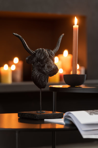 Schöne edle Figur Skulptur Afrika Tier Büffel auf Ständer Schwarz H35 cm
