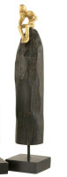 Figur Skulptur Holz Sitzend Denker Mann Mangobaum Aluminium Schwarz Gold H46,5 cm