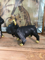 Set Bulldogge mit Halsband Kette Keramik Schwarz Gold Figur H19