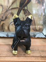 Set Bulldogge mit Halsband Kette Keramik Schwarz Gold Figur H24 cm