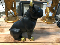 Bulldogge Schwarz Gold mit Halskette Keramik H32 cm