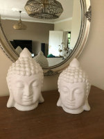 Set Buddha Figur Kopf Weiss Keramik 21 u. 17 cm Hoch