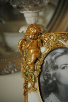 Bilderrahmen Fotorahmen Oval  Rahmen Engel Antik Barock Stil Gold Weiss N43