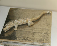 Krokodil silber 23 cm Skulptur Alligator Tierfigur...