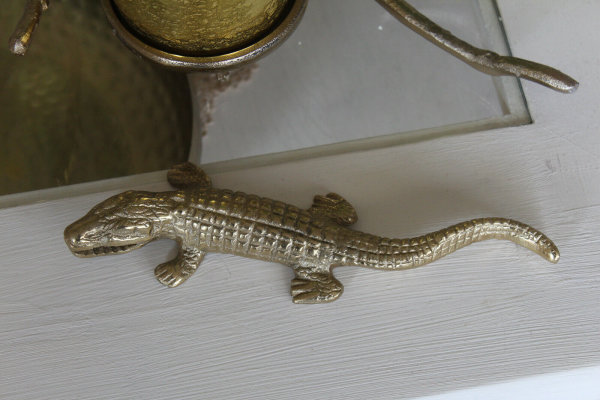Krokodil Gold 23 cm Skulptur Alligator Tierfigur Dekofigur Deko Orient Afrika